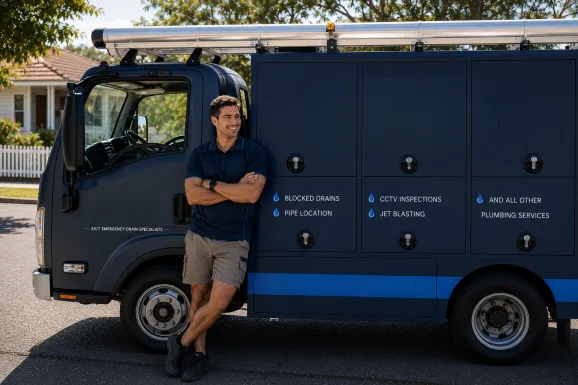 Plumber standing beside a service van in Woronora Heights