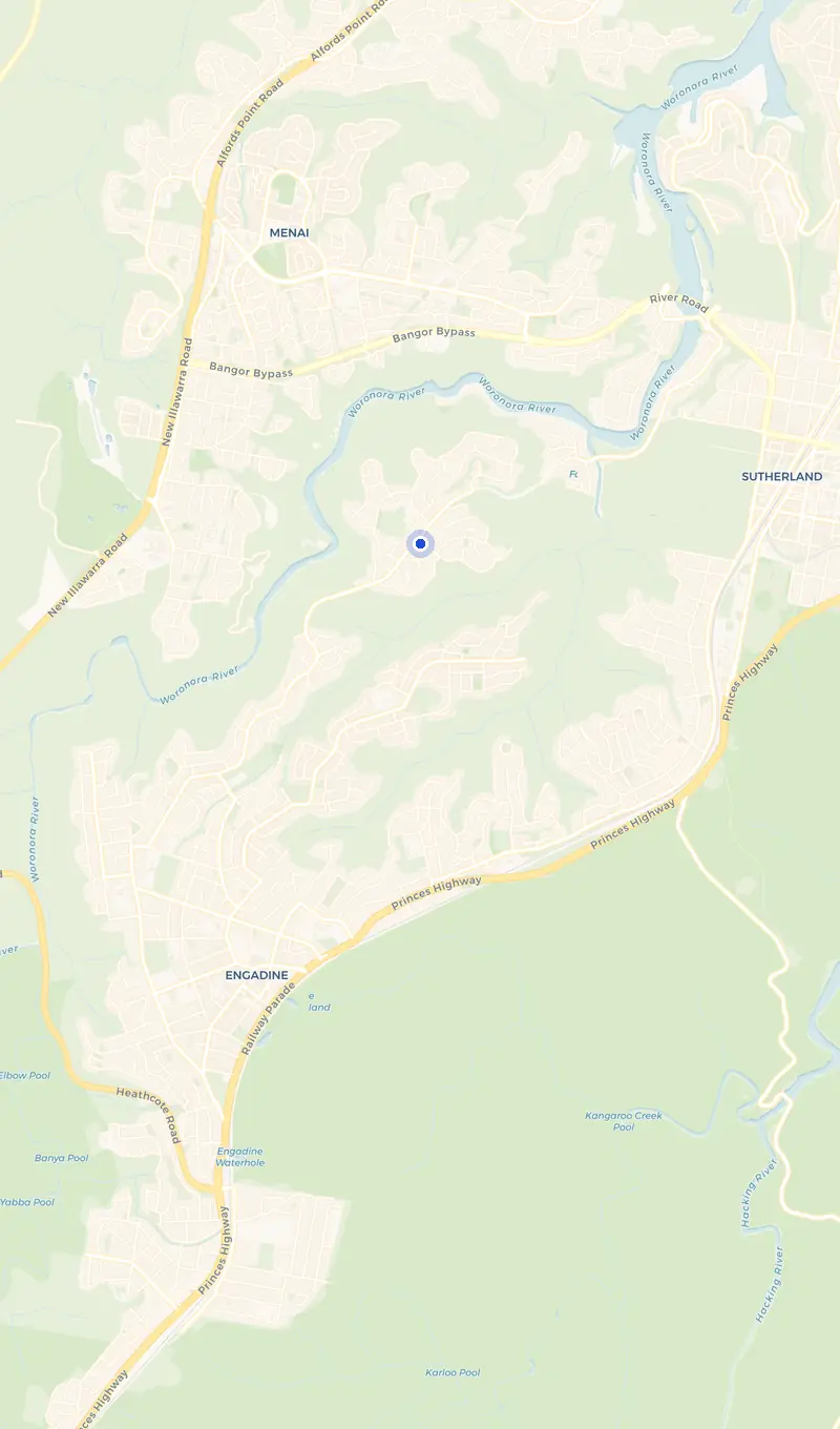Map of the Woronora Heights service area and the surrounding suburbs we cover.