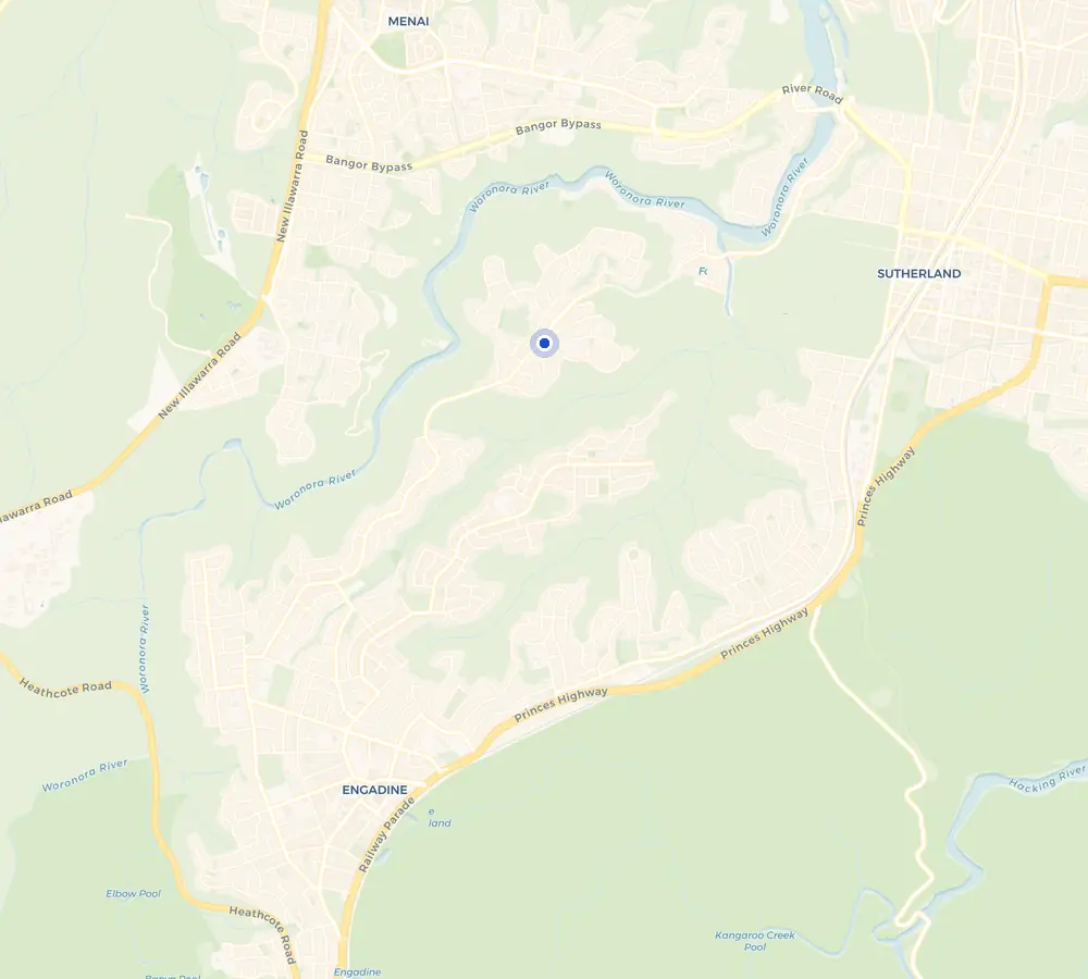 Map of the Woronora Heights service area and the surrounding Shire, showing Woronora Heights and the nearby streets we cover.